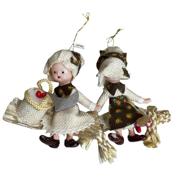 Vintage Corn Husk Doll Ornament Christmas Holiday 4 in Made in Japan Set of 4 - Picture 6 of 8